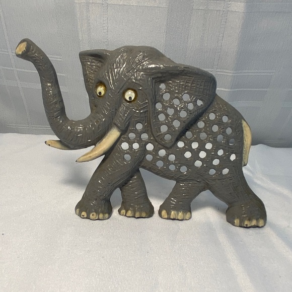 Vintage Earring Tree Jewelry Holder Organizer ELEPHANT Metal 3.5" .Marked Libby - Picture 2 of 11